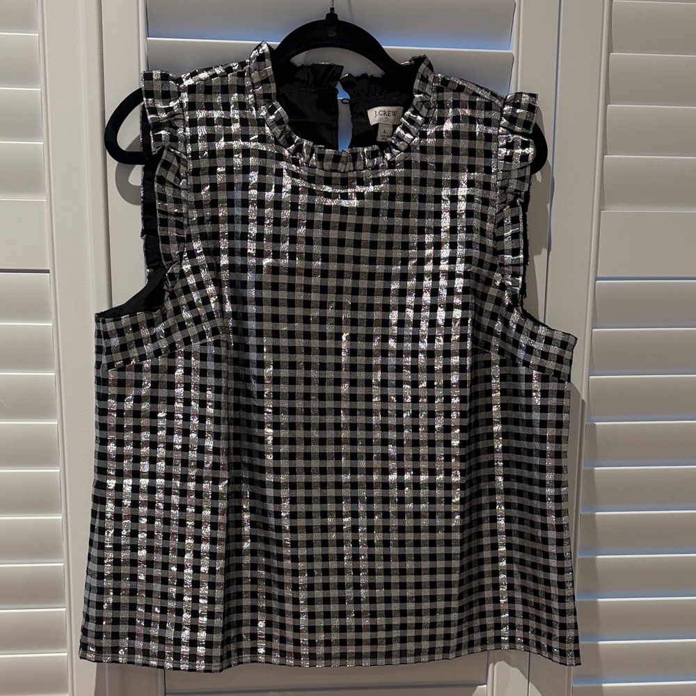 J. Crew Women's Black and Silver Gingham Blouse